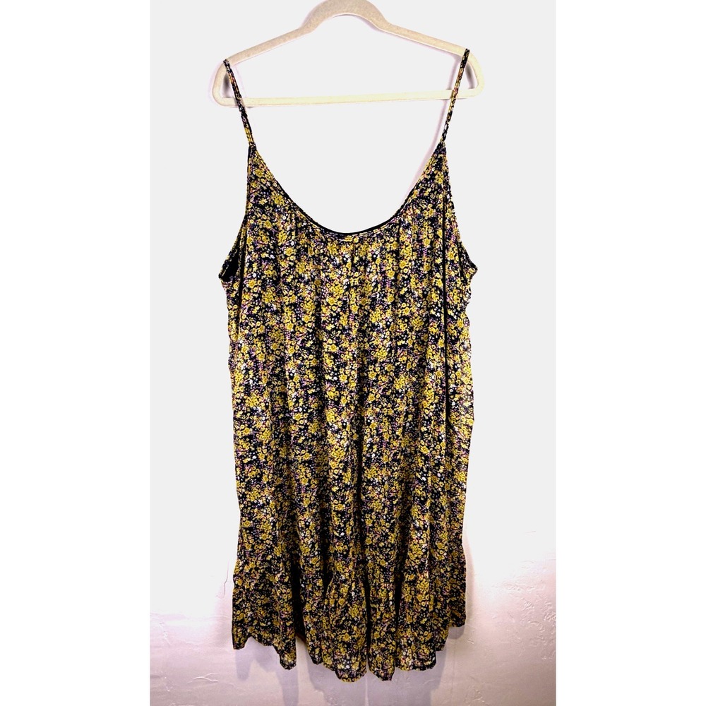 GeeGee Woman's Strappy Ruffle Sundress Size 3x Navy Yellow Ditsy Floral Cottage